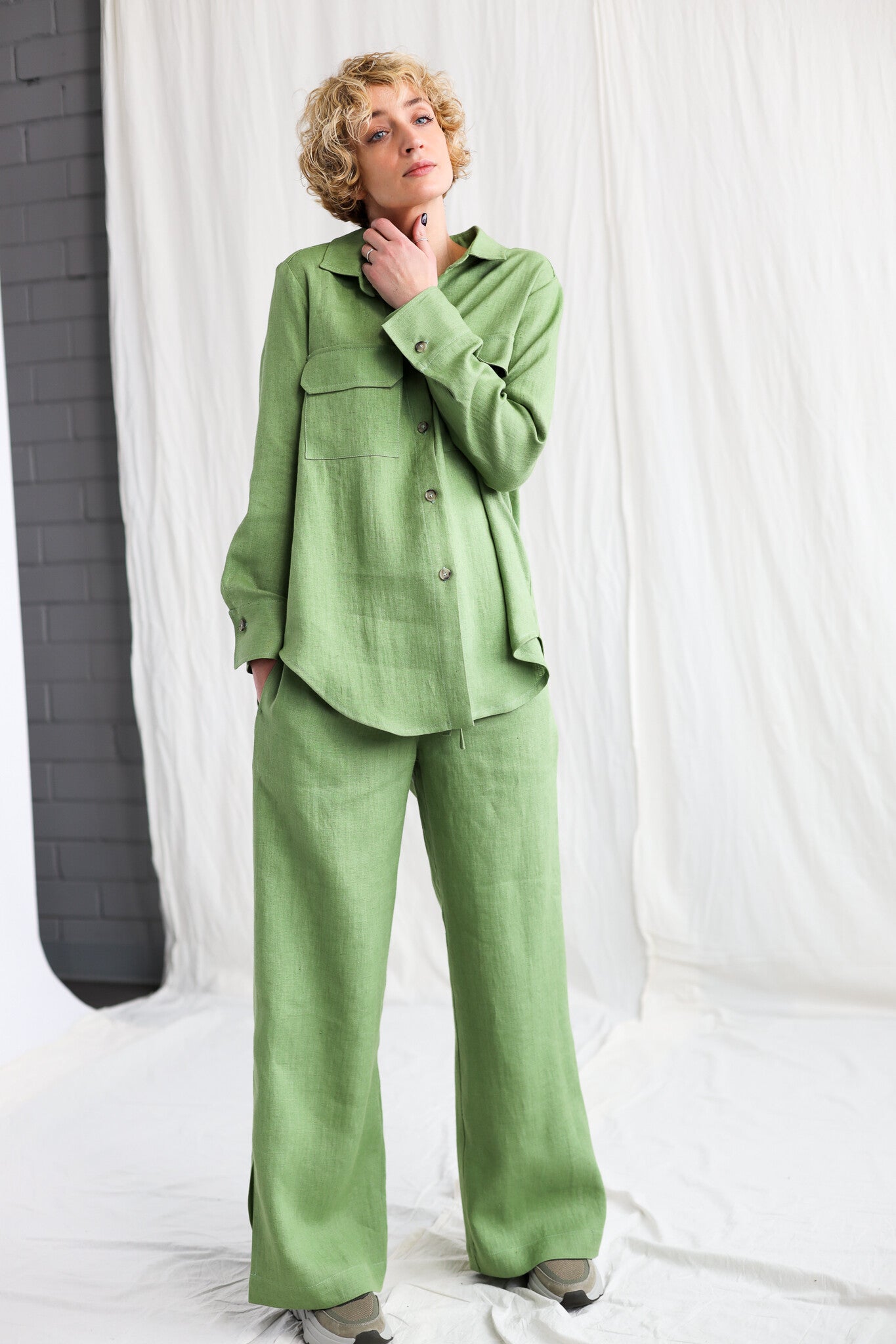 Olive green gauze Pant Co-ord Set- Studioanne