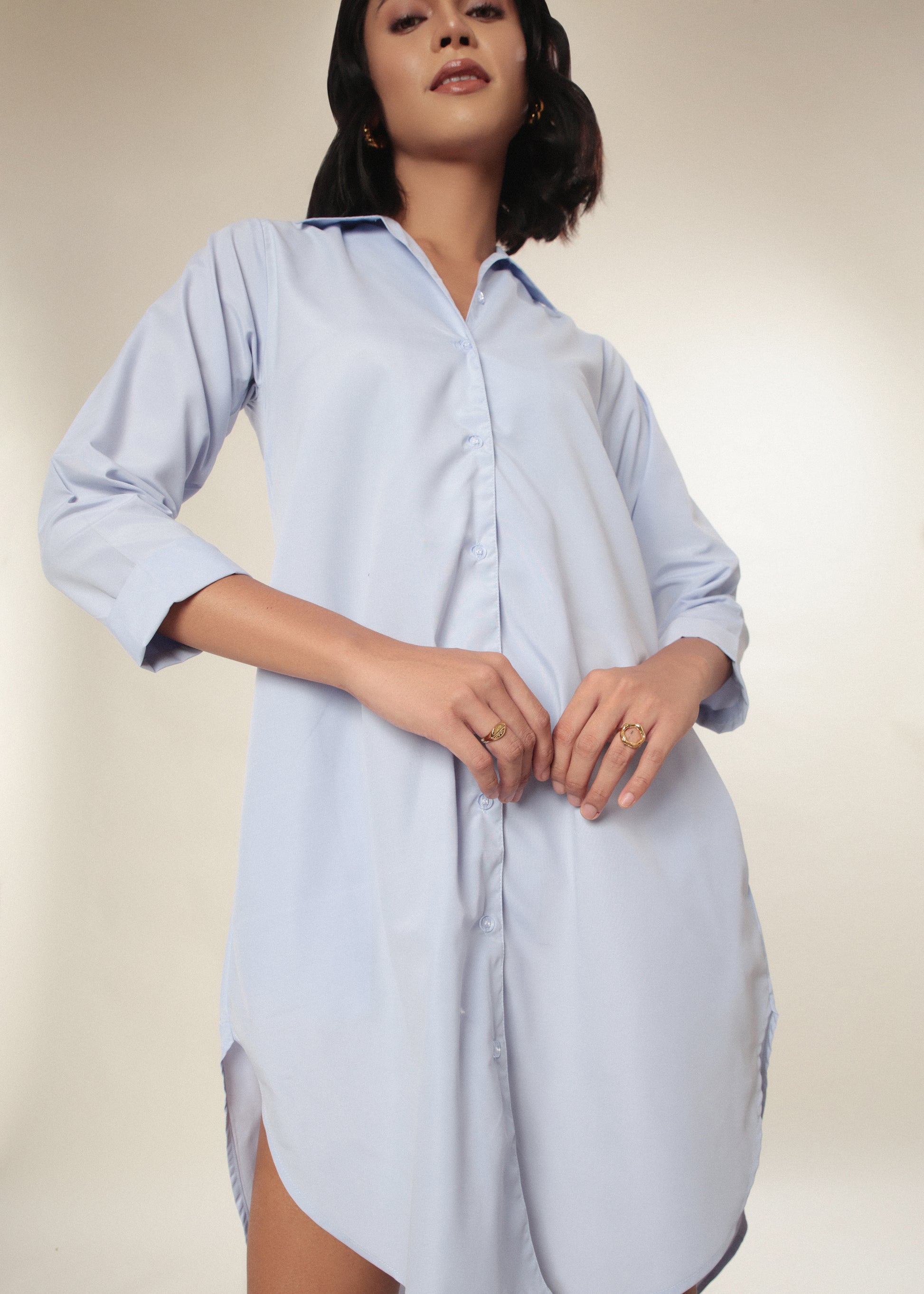 Azure Ease Mini Shirt Dress-Studioanne