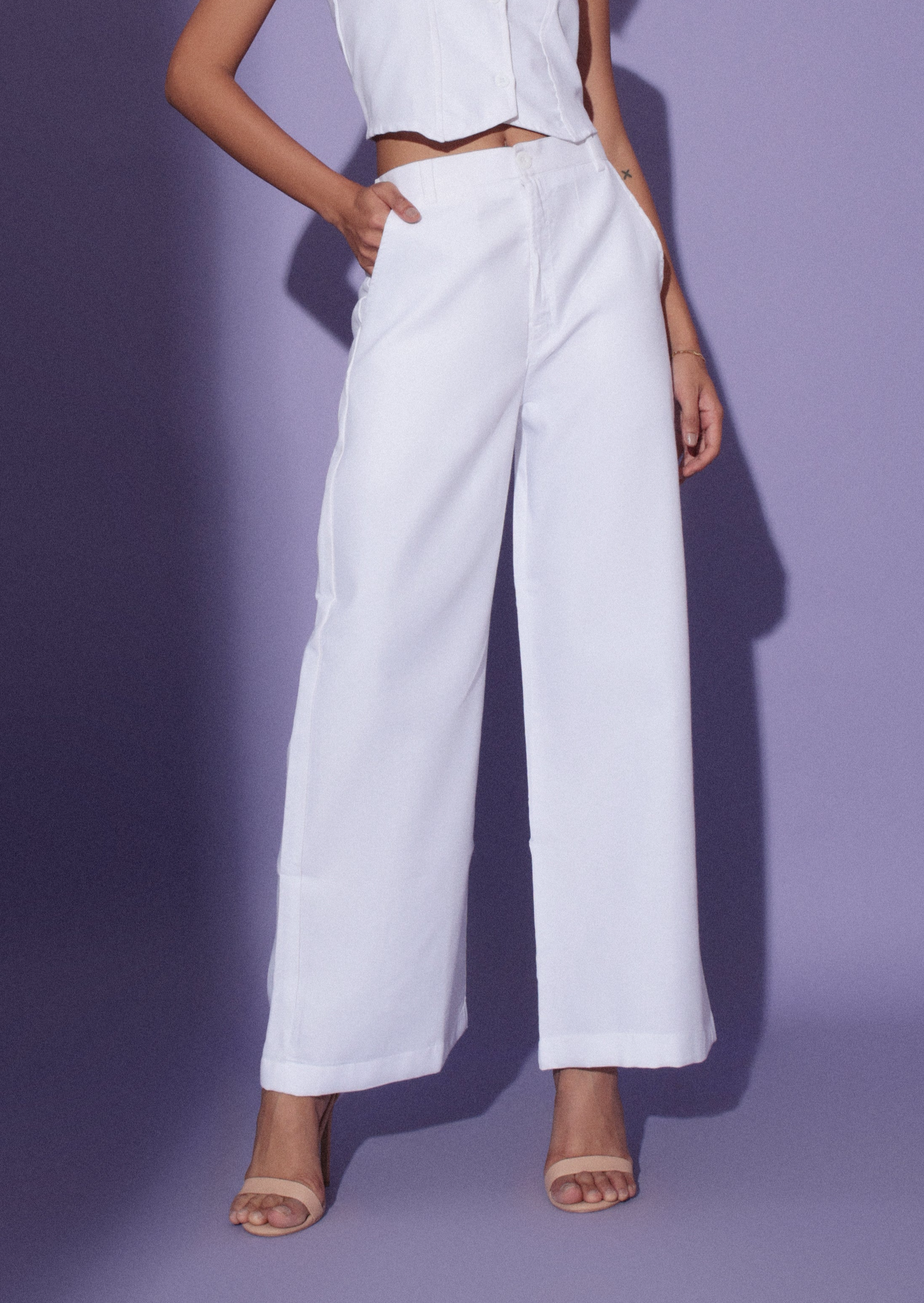 Stylish white Linen Pants Co-Ord Set for Women