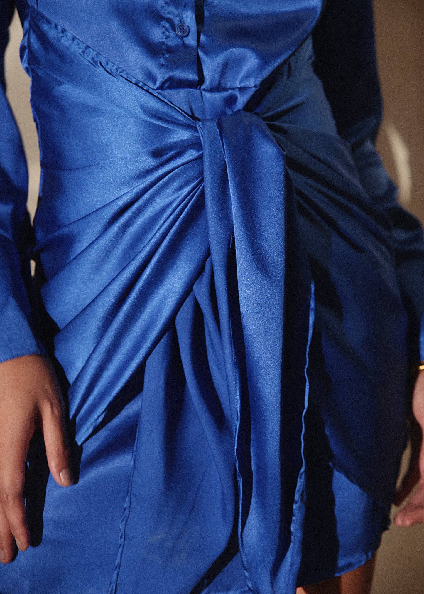 Stylish Blue Shirt Knot Satin Dress