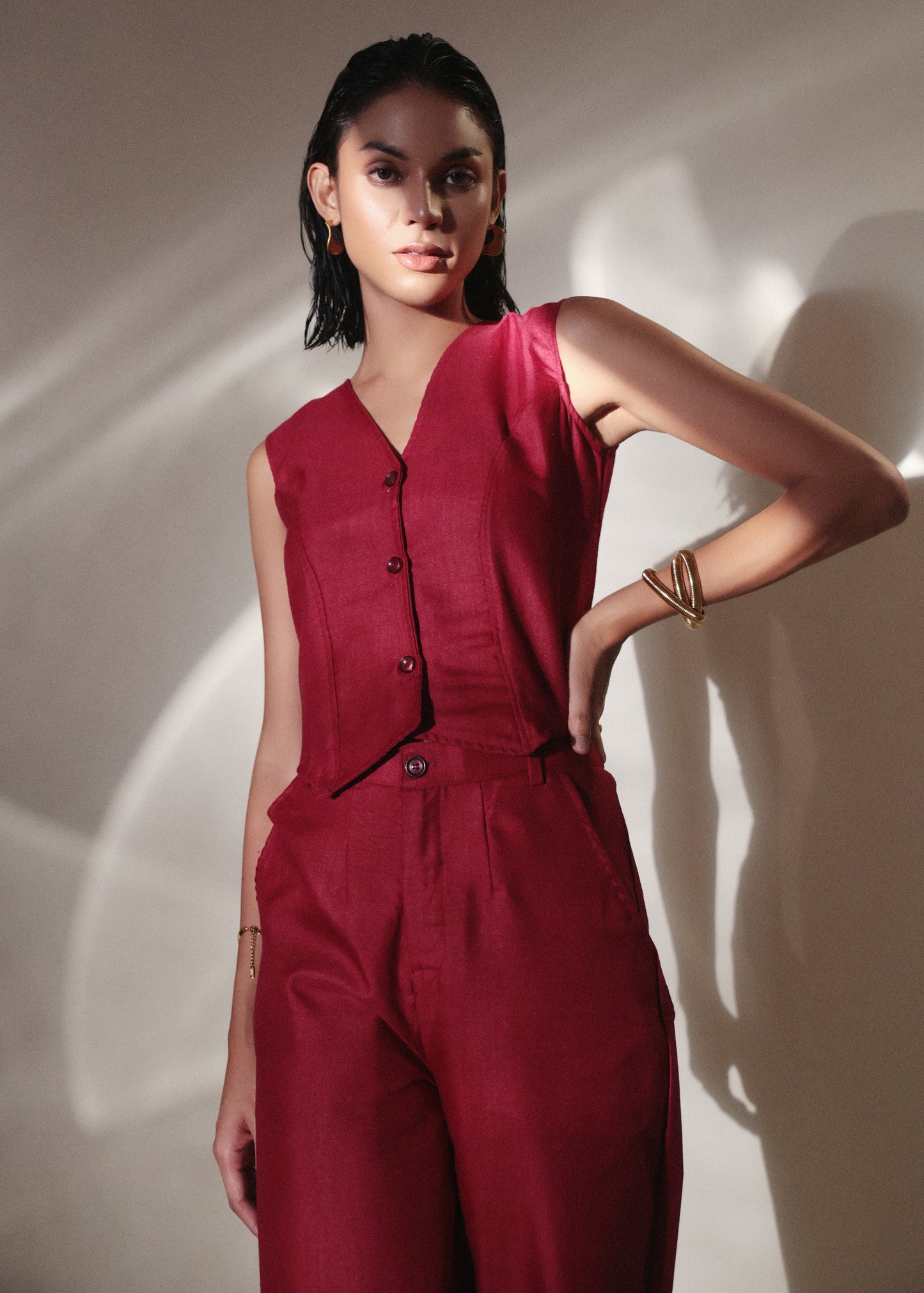 Cherry Linen Vest- Studioanne