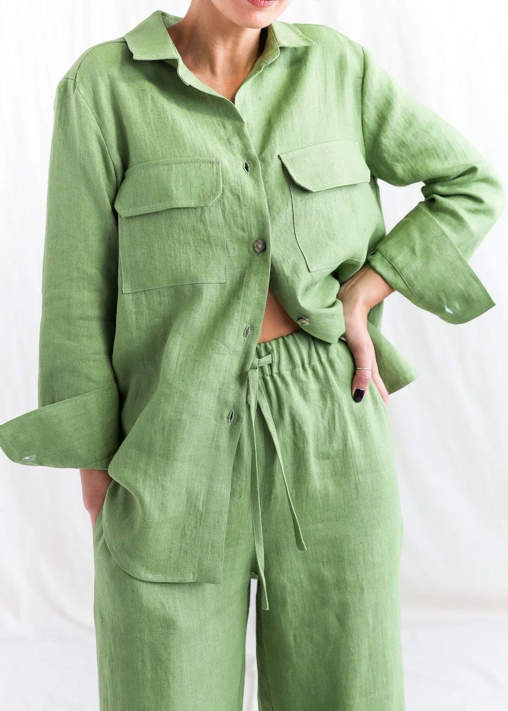 Olive green gauze Pant Co-ord Set- Studioanne